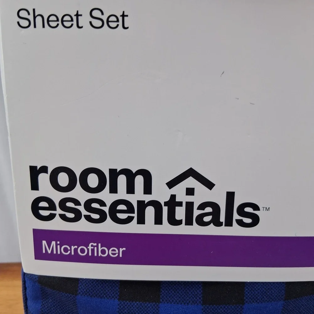 Room Essentials Microfiber Plaid Sheet Set Twin XL Blue Black Wrinkle Resistant